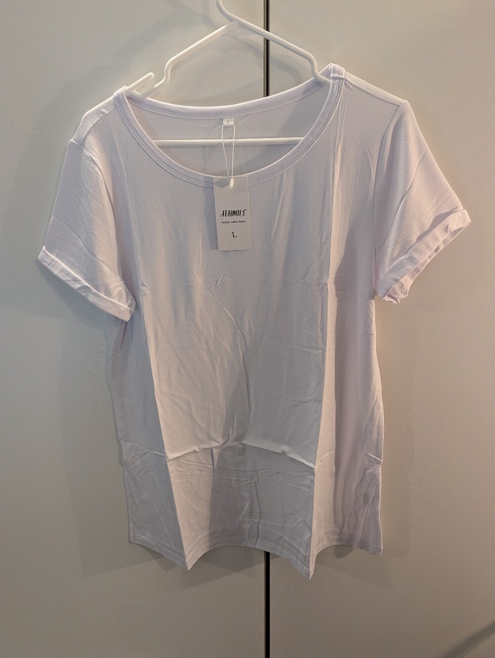 Athmile White Scoop Neck Cuffed Short Sleeve Top - Large NWT